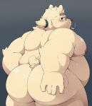 2024 anthro bear belly big_belly big_butt blush butt eyewear glasses hi_res humanoid_hands kemono male mammal moobs nipples overweight overweight_male polar_bear pomupomu490 simple_background smoking solo ursine