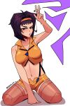  1girl cigarette cowboy_bebop dhalsk faye_valentine hairband highres lipstick makeup navel purple_hair shadow short_hair simple_background solo twitter_username yellow_hairband 