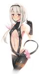  bare_shoulders belt black_gloves black_hairband black_legwear black_leotard breasts cosplay covered_nipples fate/grand_order fate/kaleid_liner_prisma_illya fate/prototype fate/prototype:_fragments_of_blue_and_silver fate_(series) flower_ornament gloves hair_ornament hairband halterneck hassan_of_serenity_(fate) hassan_of_serenity_(fate)_(cosplay) highleg highleg_leotard highres illyasviel_von_einzbern leotard long_hair looking_at_viewer navel navel_cutout pantyhose puririn red_eyes simple_background small_breasts solo white_background white_hair 