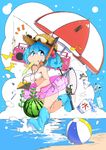  absurdres ball bare_shoulders beach beach_umbrella beachball beetle bikini blue_eyes blue_hair blue_sky boots breasts bug cicada cleavage cucumber day eraser eyebrows fishing_hook fishing_line fishing_rod flanvia food fruit goggles goggles_on_headwear hair_bobbles hair_ornament hat highres innertube insect kawashiro_nitori key key_necklace knee_boots large_breasts legs midriff mouth_hold navel notebook ocean outdoors pen rhinoceros_beetle rubber_boots running shaved_ice short_hair side-tie_bikini sky solo stereo strapless strapless_bikini straw_hat sun_hat swimsuit teruterubouzu thighs touhou two_side_up umbrella water water_drop watermelon white_bikini wind_chime 