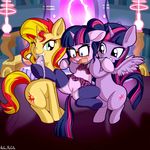  2016 absurd_res anibaruthecat blush clothed clothing embarrassed equestria_girls equine eyewear feathered_wings feathers female feral friendship_is_magic glasses grin group hair hi_res hooves horn inside legwear mammal multicolored_hair multicolored_tail my_little_pony one_eye_closed open_mouth panties purple_feathers pussy skirt spread_legs spreading square_crossover sunset_shimmer_(eg) sweat twilight_sparkle_(eg) twilight_sparkle_(mlp) two_tone_hair underwear unicorn wide_eyed winged_unicorn wings 