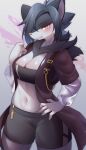2024 absurd_res anthro big_breasts bike_shorts black_body black_fur black_hair blush bottomwear breasts character_request cleavage clothed clothing digital_media_(artwork) felid female female_anthro fur hair hair_over_eye half-closed_eyes hand_on_hip hi_res kemono kemonoyou looking_at_viewer mammal midriff narrowed_eyes navel neck_tuft one_eye_obstructed pink_nose portrait shorts smug solo species_request three-quarter_portrait tight_bottomwear tight_clothing tight_shorts topwear tube_top tuft white_body white_fur