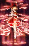  1girl brown_hair detached_sleeves hair_ribbon hakurei_reimu highres japanese_clothes miko nontraditional_miko red_eyes ribbon shee_take sleeveless solo spell_card touhou wide_sleeves 