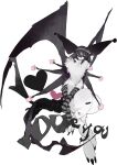  animal_ears animal_focus arm_warmers bat_ears bat_wings black_arm_warmers black_eyes black_hair black_tail claws demon_tail full_body grey_arm_warmers grey_hairband hairband heart highres kamikiririp kuromi monsterification neck_fur sanrio solo tail two-tone_arm_warmers white_background white_fur wings 