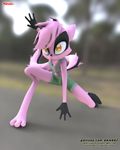  3d_(artwork) action_pose anthro bbmbbf breasts cleavage clothed clothing digital_media_(artwork) dreamkeepers female fur hair mammal navel palcomix pink_fur pink_hair solo viriathus 