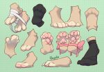 4_toes akysha ambiguous_gender anthro black_clothing black_footwear black_socks bow_(ribbon) bow_ribbon claws claws_out clothing feet felid feline foot_fetish foot_focus foot_play foot_shot footwear fur hi_res mammal nails paw_shot pawpads paws paws_in_socks pink_bow pink_pawpads pink_ribbon ribbons simple_background socks solo solo_focus tan_body tan_fur toes wraps