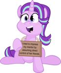  2016 alpha_channel blue_eyes blush english_text equine female feral friendship_is_magic fur hair hi_res horn jittery-the-dragon looking_at_viewer mammal multicolored_hair my_little_pony open_mouth pink_fur sign simple_background smile solo starlight_glimmer_(mlp) text transparent_background two_tone_hair unicorn 