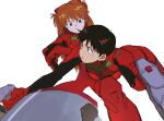  1boy 1girl bodysuit highres ikari_shinji neon_genesis_evangelion orange_hair p_love_5 pilot_suit plugsuit red_bodysuit short_hair simple_background souryuu_asuka_langley 