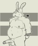 anthro ball_tuft balls big_moobs embarrassed erection genitals hands_behind_back hi_res hunter-husky lagomorph leporid long_penis male mammal moobs nintendo nude nude_male overweight overweight_male penis peppy_hare pubes rabbit saggy_balls solo star_fox tuft vein veiny_penis