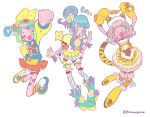  3girls :d :o animal_ear_hairband animal_ears animal_hands animal_print arm_up arms_up asymmetrical_footwear bandaid bandaid_on_leg blue_eyes blue_footwear blue_hair blue_hoodie blush boots bow brown_eyes brown_hair cat_ear_hairband cat_ears cat_tail clenched_hand dress fake_animal_ears fang frilled_dress frills full_body gloves green_eyes green_hair hair_bow hair_bun hair_ornament hairband hand_on_own_hip hand_up hood hoodie idol_time_pripara jumping long_sleeves looking_at_viewer mikannu mismatched_footwear mole mole_under_mouth multicolored_hair multiple_girls nijiiro_nino one_eye_closed open_mouth orange_ribbon orange_skirt outstretched_arm paw_gloves pink_hair pinon_(pripara) pretty_series pripara ribbon short_hair sidelocks simple_background single_side_bun skirt smile standing star_(symbol) star_hair_ornament streaked_hair striped_clothes striped_thighhighs swept_bangs tail taiyo_pepper thighhighs w white_background yellow_bow yellow_dress yellow_footwear 