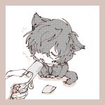  animal_hands cat cat_boy cat_tail chibi ka_reraisu pet_food scar screentones slow_damage tail tongue tongue_out towa_(slow_damage) 