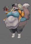 anthro anthro_pred bar_emanata baseball_cap belly big_belly big_breasts bloated bottomwear breasts burping canid canine canis cleavage clothed clothing container countershading cup digital_media_(artwork) discarded_clothing duase facial_piercing female female_pred fingerless_gloves fluffy fluffy_tail gloves hair handwear hat headgear headwear hi_res hoodie huge_belly huge_breasts huge_thighs legwear long_tail mammal midriff navel nipple_outline nose_piercing nose_ring open_clothing open_hoodie open_topwear piercing pleated_skirt ring_piercing skirt surprise tail tall_ears thick_calves thick_thighs thigh_highs topwear torn_clothing torn_legwear unseen_prey vore white_hair wide_hips wolf zinny_(duase)