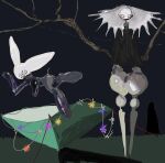  abstract branch colored_skin creature grass grey_hair highres kamikiririp lights original rabbit silhouette white_skin 