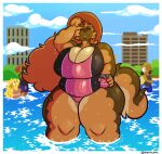 2023 anthro background_character beach beverage_can big_breasts bird_dog black_sclera breasts brown_body brown_fur brownie_(thepinkjay5) building canid canine canis clothed clothing cloud digital_media_(artwork) domestic_dog dripping eyewear female floppy_ears fur german_shepherd glasses golden_retriever goldie_(thepinkjay5) group hair hair_over_eye hand_over_head hat headgear headwear herding_dog hi_res huge_breasts hunting_dog long_hair looking_up male mammal mischief_(thepinkjay5) one_eye_obstructed overweight overweight_female partially_submerged pastoral_dog paws plant red_eyes retriever sea seaside sharp_teeth shirt shrub sky slightly_chubby slightly_chubby_female softie_(thepinkjay5) standing summer sun_hat swimming_trunks swimwear tail tan_body tan_fur tank_top teeth thepinkjay5 thick_thighs topwear trans_(lore) trans_woman_(lore) water wide_hips yellow_body yellow_fur