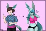  anthro big_breasts blue_body blue_eyes blue_fur breast_growth breasts brown_hair butt clothed clothing colored crizostar crop_top ear_growth eating eeveelution expansion female fur gender_transformation generation_4_pokemon glaceon growth hair hair_shrinking human male mammal midriff mtf_transformation nintendo panties pokemon pokemon_(species) sequence shirt solo species_transformation surprised_expression tail tail_growth thick_thighs thigh_expansion topwear transformation underwear 