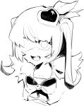  1girl bow bowtie crazy_eyes crying feather_hair_ornament feathers greyscale hair_ornament heart heart_hair_ornament highres lobotomy_corporation madotsuki_ren monochrome open_mouth project_moon queen_of_hatred sidelocks smile solo two_side_up upper_body wide-eyed 