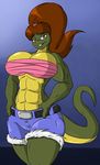  2016 abs anthro big_breasts breasts cleavage clothed clothing female huge_breasts lizard looking_at_viewer mona_lisa muscular muscular_female reptile scalie shinysteel smile solo teenage_mutant_ninja_turtles 