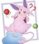  ambiguous_gender balls blue_body blush chest_grab confusion destiny_knot disembodied_hand ditto_(pokemon) eeveelution espeon feral flaccid forked_tail friend_ball fur generation_1_pokemon generation_2_pokemon genitals hi_res humanoid_genitalia humanoid_penis looking_down male male/ambiguous navel navi_(artist) nintendo nipples paws penis pink_body pink_fur pokeball pokemon pokemon_(species) shiny_pokemon simple_background slightly_chubby slightly_chubby_feral slightly_chubby_male smile spread_legs spreading tail unusual_anatomy unusual_tail 