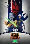  3boys armor at-at blue_eyes blue_hair blue_skin brown_eyes buzz_cut darth_maul energy_sword ezra_bridger fingerless_gloves gloves grand_admiral_thrawn highres lightsaber multicolored_hair multiple_boys official_art poster purple_hair red_eyes red_skin sabine_wren short_hair star_wars star_wars:_rebels stormtrooper sword tattoo tie_fighter weapon white_hair 