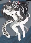  2016 anthro bed black_nipples blue_eyes breasts butt canine corgi dog duo eyewear feline female female/female frionella glasses grey_hair hair hug leopard mammal nethanya nipples quartzz slightly_chubby smile snow_leopard spooning 