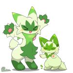  &gt;o&lt; ambiguous_gender animated ear_twitch floragato generation_9_pokemon green_body nintendo on_hind_legs pawpads pink_pawpads pokemon pokemon_(species) shaking simple_background sprigatito standing tail tail_motion tailwag tontaro white_background 