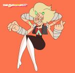  2_horns 4_arms alien alien_humanoid big_hands boots broken_horn cartoon_network clothed clothing crossed_legs fan_character fangs female fire_opal_(gem) fire_opal_(thediamond637) footwear forehead_gem fully_clothed gem gem_(species) gem_fusion hi_res horn horned_humanoid humanoid jasper_(steven_universe) multi_arm multi_limb not_furry opal_(gem_species) orange_theme pearl_(steven_universe) smile solo steven_universe style_parody teeth thediamond637 topwear vest 