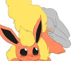  3_toes :s ambiguous/ambiguous ambiguous_gender bestiality blush canid canine choreuny ears_up eeveelution feral flareon fur green_eyes human human_on_feral interspecies long_ears mammal nintendo oral pok&eacute;mon pok&eacute;mon_(species) raised_tail red_fur sweat toes video_games worried yellow_fur 