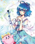  bad_id bad_pixiv_id belt blue_dress blue_eyes blue_hair bracelet collar collarbone commentary_request crossover dress flower frilled_collar frills ginzuki_ringo hair_between_eyes hair_ornament hair_stick highres hookah jewelry kaku_seiga kirby kirby_(series) puffy_short_sleeves puffy_sleeves shawl short_hair short_sleeves touhou vest water white_flower white_vest 