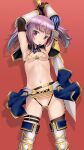  1girl alice_gear_aegis armor armpits arms_up ass_visible_through_thighs bikini boots breasts gloves highres holding holding_sword holding_weapon ichijou_ayaka long_hair looking_at_viewer micro_bikini navel nipples purple_eyes purple_hair pussy pussy_peek sasayuki see-through small_breasts solo swimsuit sword thigh_boots twintails weapon 