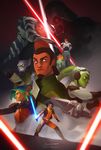  5boys ahsoka_tano armor blue_eyes body_armor brown_eyes captain_rex darth_vader energy_sword ezra_bridger facial_hair facial_tattoo fighting garazeb_orrelious green_eyes headgear hera_syndulla highres kanan_jarrus lightsaber multicolored_hair multiple_boys multiple_girls pointy_ears robot sabine_wren space_craft star_wars star_wars:_rebels star_wars:_the_clone_wars sword tattoo weapon 