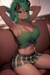  ai-generated black_sclera colored_sclera demon_girl green_hair highres horns jpeg_artifacts non-web_source skirt 