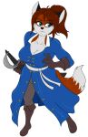 absurd_res action_pose alpha_channel anthro asami_hokuto blue_eyes canid canine clothed clothing digital_media_(artwork) female fox fur hi_res holding_object holding_weapon mammal melee_weapon pose red_body red_fox red_fur skidd solo swashbuckler sword tail true_fox weapon