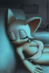  anthro bat breasts clothing eyes_closed eyeshadow female fur furniture grimy291 hi_res makeup mammal rouge_the_bat sega simple_background sitting sleeping sofa solo sonic_the_hedgehog_(series) tan_body tan_skin white_body white_fur 