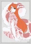  accelo accelo_(character) anthro blue_eyes butt clouded_leopard colored_nails felid fur girly hair heterochromia hi_res hybrid long_hair long_tail looking_at_viewer looking_back male mammal markings nails orange_hair pantherine pink_body pink_fur pink_nose pinup pose purple_eyes seductive simple_background sitting skinny smile snow_leopard solo spots spotted_markings tail watermark 