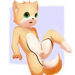  anthro balls black_fur brown_nose canine claws cub cum cute dripping ejaculation flaccid fur green_eyes looking_at_viewer male mammal navel nude open_mouth penis raised_leg simple_background solo spread_legs spreading steel_cat tan_fur uncut white_background white_fur young 