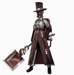  1girl backpack bag belt black_footwear brown_bag brown_belt brown_hat brown_skirt full_body gears hat helmet holding holding_weapon library_of_ruina long_skirt madotsuki_ren project_moon shoes skirt solo steampunk top_hat weapon yae_(project_moon) 