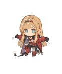  1girl blonde_hair blue_eyes boots chibi granblue_fantasy hairband highres jacket long_hair midriff motion_lines open_clothes open_jacket oversized_clothes oversized_jacket shimatani_azu sidelocks sleeves_past_wrists zeta_(granblue_fantasy) zeta_(grand)_(granblue_fantasy) 