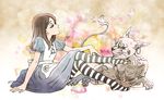  alice:_madness_returns alice_(wonderland) alice_in_wonderland alice_liddell american_mcgee&#039;s_alice apron brown_hair cat cheshire_cat dress long_hair necklace striped_legwear thighhighs 
