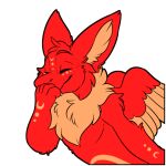 anthro dragon eyes_closed feathered_wings feathers fur mane mythological_creature mythological_scalie mythology red_body scalie symrea telegram_sticker wings