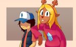 accessory anthro arm_support blonde_hair buckteeth clothing cosplay deer deltarune dipper_pines disney duo female freckles gravity_falls hair hat headband headgear headwear hi_res hidden_eyes hitsuji human kris_(deltarune) leaning_on_another leaning_on_elbow looking_at_viewer mabel_pines male male/female mammal noelle_holiday red_nose shirt simple_background snowgrave sweater teeth topwear undershirt undertale_(series) vest