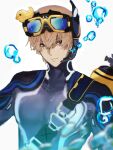  1boy blue_wetsuit diving_regulator grey_hair hair_between_eyes highres lee:_hyperreal_(punishing:_gray_raven) lee_(punishing:_gray_raven) light_brown_hair medium_hair punishing:_gray_raven rubber_duck_hair_ornament scuba_gear snorkel_mask solo 