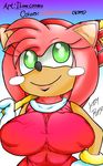  abs amy_rose anthro areola big_breasts blush breasts clothed clothing erect_nipples female fur happy hedgehog huge_breasts ilovecosmo isolatedartist mammal muscular nipples simple_background skirt smile solo sonic_(series) sonic_x video_games 