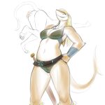 anthro armor belly blonde_hair breasts butt butt_grab clothing curvy_figure domestic_cat duo felid feline felis female female/female fish hair hand_on_butt jaana_(nuclear_wizardo) lutherine mammal marine melee_weapon shark sharp_teeth slightly_chubby smile sword tail teeth weapon white_body