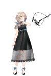  1girl absurdres black_dress blonde_hair blush colored_inner_hair dress hand_on_own_chest highres layered_dress looking_at_viewer machita_chima medium_hair microphone multicolored_hair nijisanji noy see-through_dress_layer smile solo yellow_eyes 