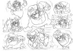  1boy anger_vein angry cleft_chin facial_hair gloves hat highres mario_(series) multiple_views mustache overalls pointy_ears sketch thick_eyebrows tongue tongue_out wario wario_land yamato_koara 