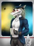 absurd_res anthro clothed clothing fur headgear hi_res keel korrin_(dragon7400) looking_at_viewer male mane muscular sergal simple_background solo space_marine tail teremunart white_body white_fur
