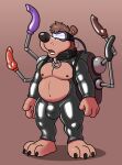 banjo-kazooie banjo_(banjo-kazooie) bear blueballs bulge clothing dildo hi_res latex latex_clothing latex_skinsuit male mammal mind_control rareware sex_toy skinsuit tight_clothing