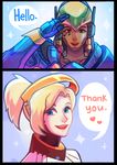  2girls comic female gradient gradient_background mercy multiple_girls overwatch upper_body 