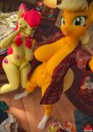 3d_(artwork) absurd_res anthro anthrofied apple_bloom_(mlp) applejack_(mlp) areola big_breasts biped blonde_hair breasts digital_media_(artwork) dildo duo english_text equid equine eyelashes female forsaken_(artist) freckles friendship_is_magic genitals hair hasbro hi_res mammal my_little_pony nipples nude orange_body pupils pussy red_hair sex_toy sibling_(lore) sister_(lore) sisters_(lore) text thick_thighs yellow_body