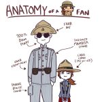  1boy 1girl :3 age_difference anatomy_of_a_gamer_(meme) arrow_(symbol) brown_hair cabo-chan_(tanuki_kobayashi) character_name child closed_mouth cowboy_shot english_text epaulettes glasses grey_jacket gun hands_in_pockets hat height_difference holster jacket long_hair long_sleeves looking_at_viewer meme military military_rank_insignia military_uniform opaque_glasses pants peaked_cap ponytail red_pants rifle short_hair side_ponytail simple_background squinting straight-on sunglasses sword tanuki_kobayashi typo uniform unworn_hat unworn_headwear weapon webbing white_background 